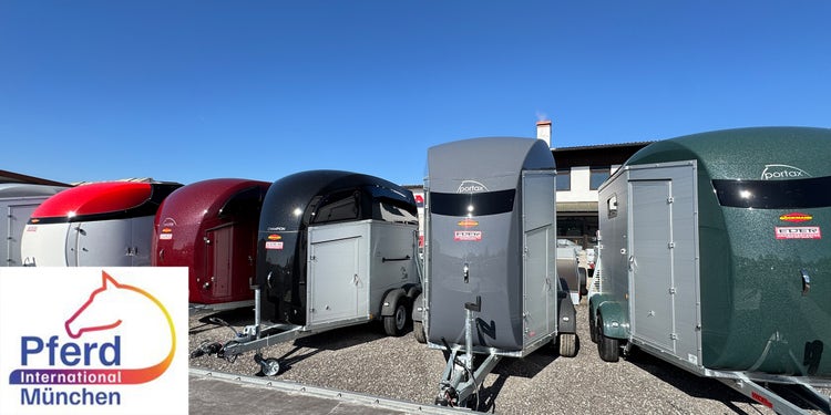 Vorschaubild mit Pferdeanhängern von Böckmann und Logo der Pferd International in München am 14.05.2026