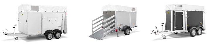 Humbaur Viehanhänger in verschiedenen Größen und Ausführungen auf weißem Hintergrund