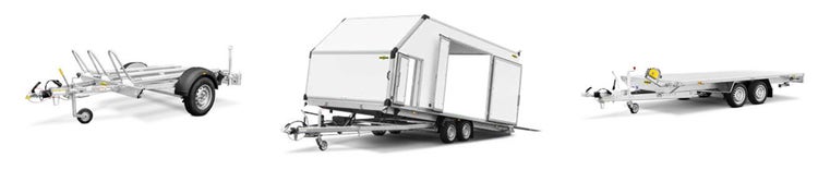 Humbaur Fahrzeugtransporter und Kofferanhänger in verschiedenen Ausführungen.