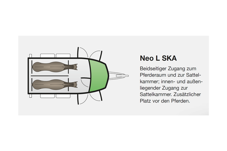 Böckmann NEO L SKA WCF Pferdeanhänger von der Seite mit geöffneter Einstiegsrampe