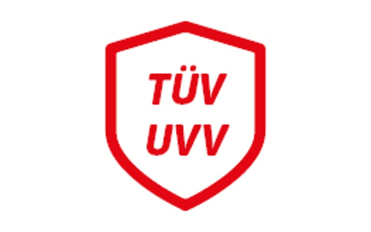 Icon eines Schildes mit TÜV und UVV daraufgeschrieben